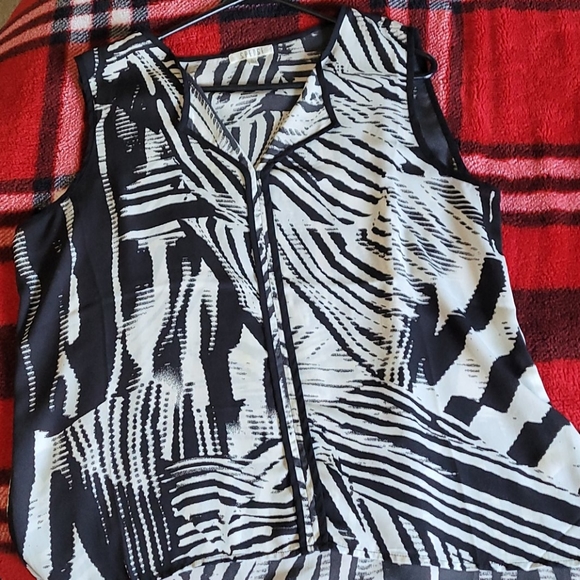 Spense Tops - Women's XL Black & White Sheer Blouse